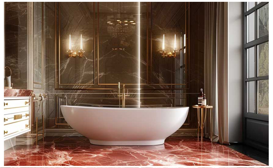 Bathrooms with Red Marble Tiles and Slas